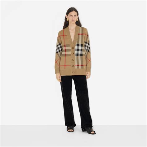 burberry jacquard fabric|Check Wool Blend Cardigan in Archive beige .